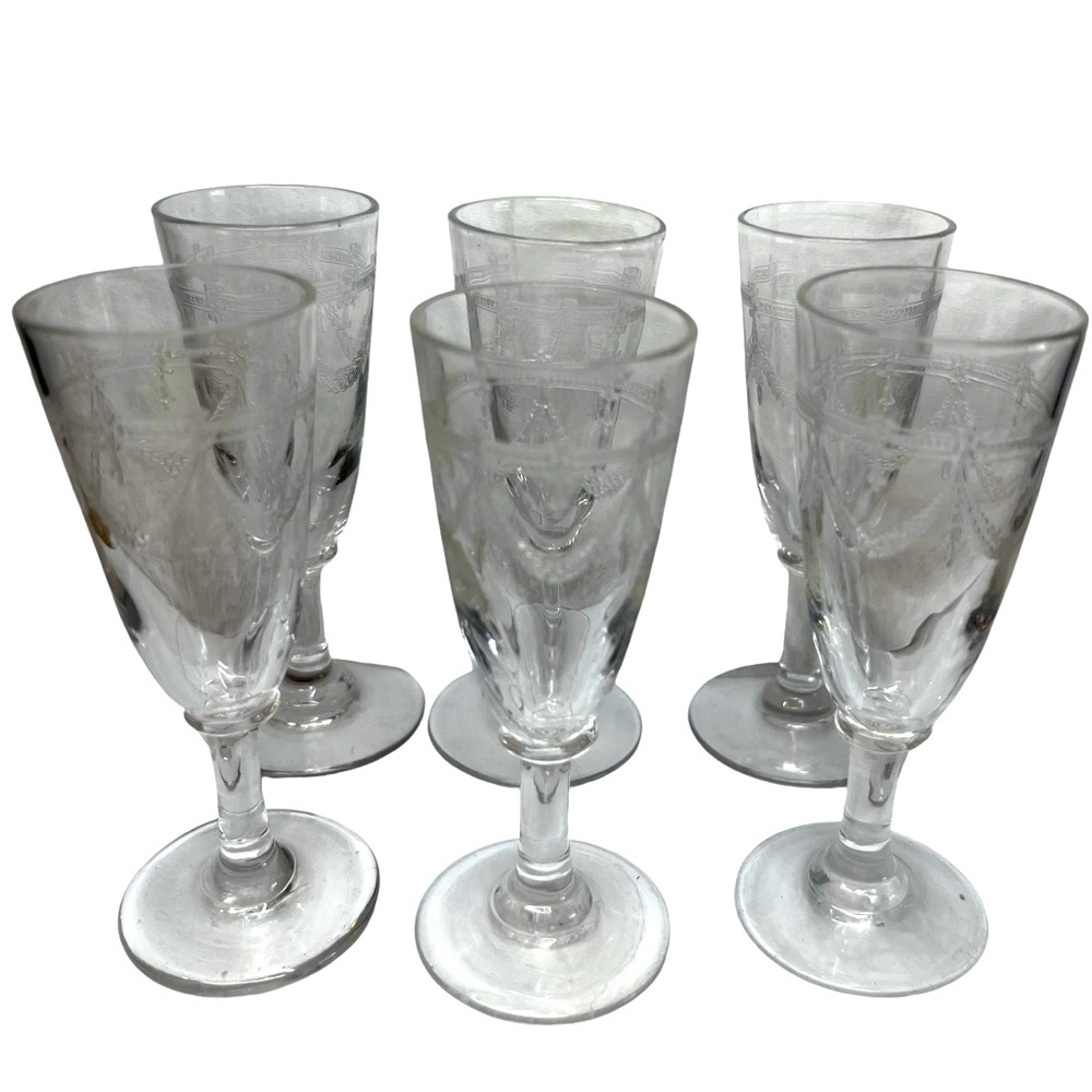 Vintage Etched Cordial Glasses, Shot Glasses, Liqueurs